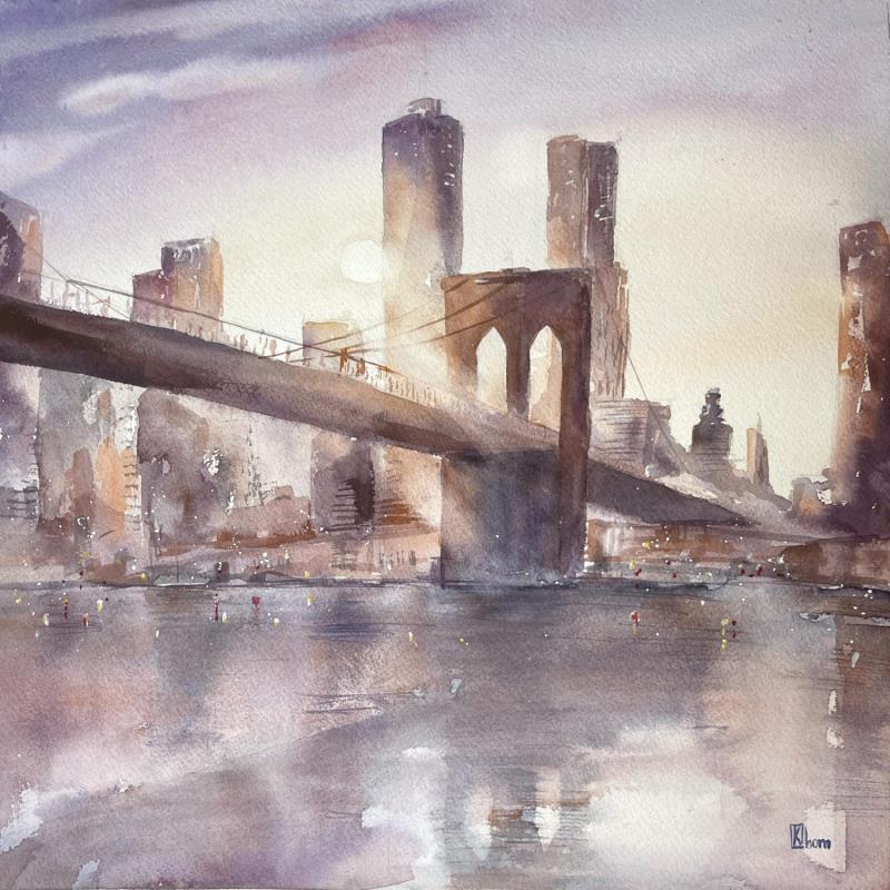 Gemälde Brooklyn Bridge von Lida Khomykova | Gemälde Figurativ Aquarell Landschaften