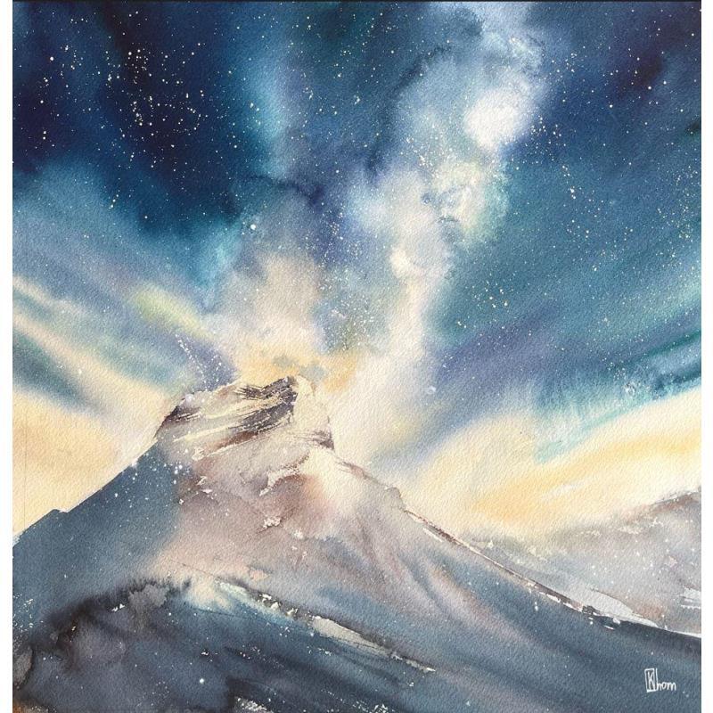 Peinture Mont Aiguille night par Lida Khomykova | Tableau Aquarelle