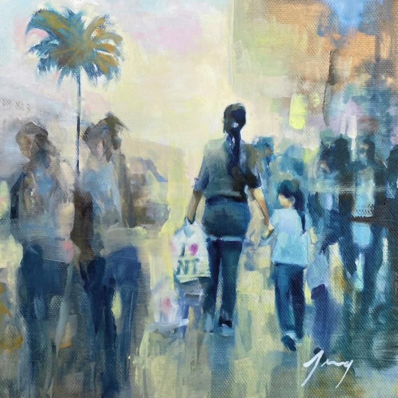 Gemälde Jour de shopping von Jung François | Gemälde Figurativ Urban Alltagsszenen Öl