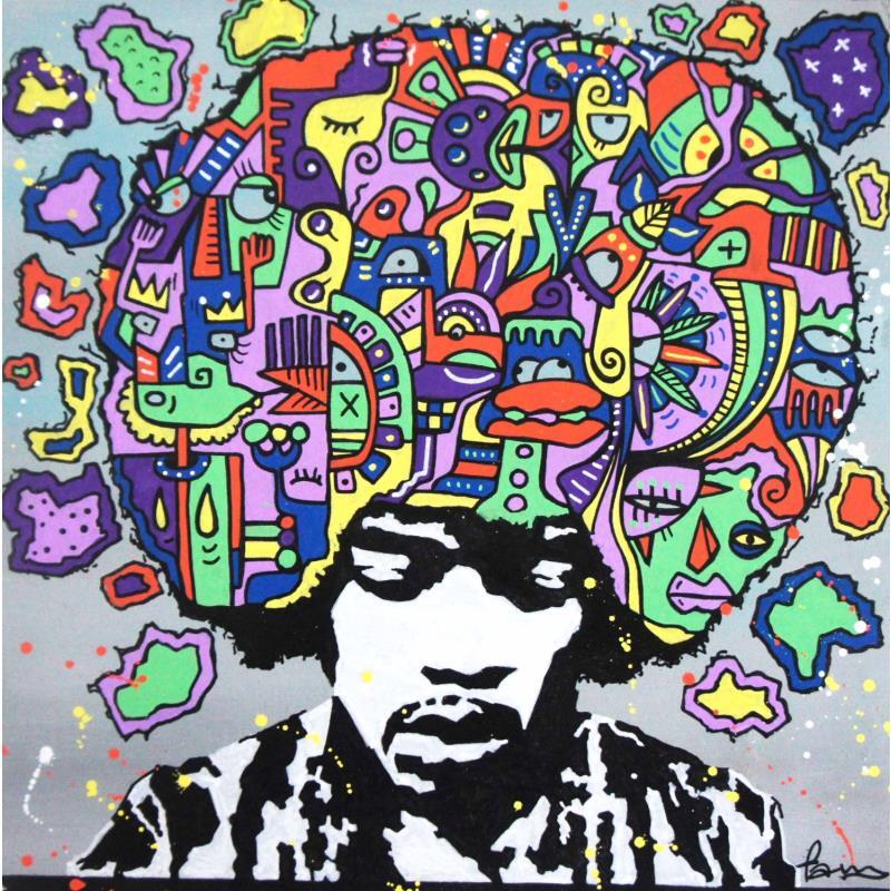 Gemälde Hendrix von Fanny | Gemälde Art brut Porträt Holz
