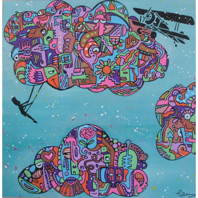 Peinture Mind in the clouds par Fanny | Tableau Art Singulier Bois