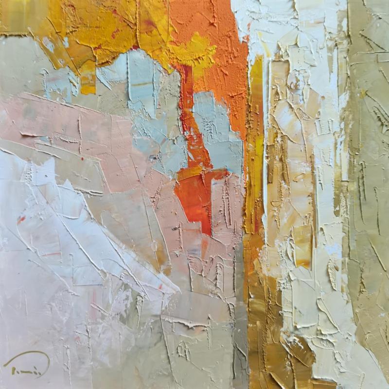 Painting Orange urban landscape by Tomàs | Painting Abstract Urban Oil