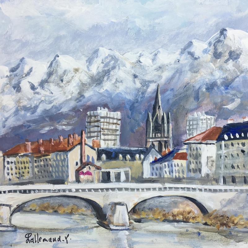 Painting Vue de Grenoble 1 by Lallemand Yves | Painting Figurative Acrylic, Oil Landscapes, Pop icons, Urban