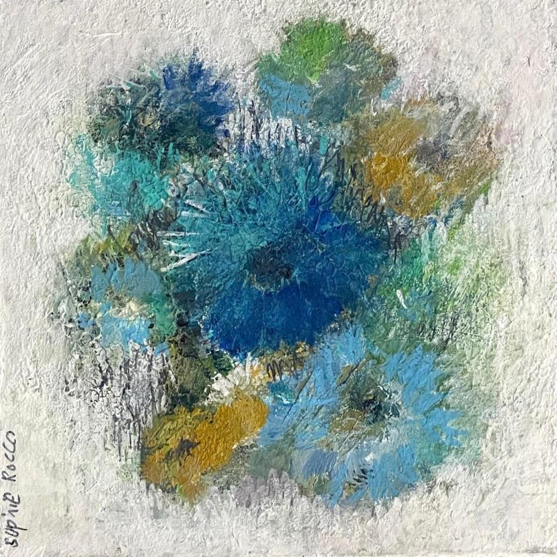 Peinture Fleur bleuet par Rocco Sophie | Tableau Art Singulier Huile Acrylique Collage Sable