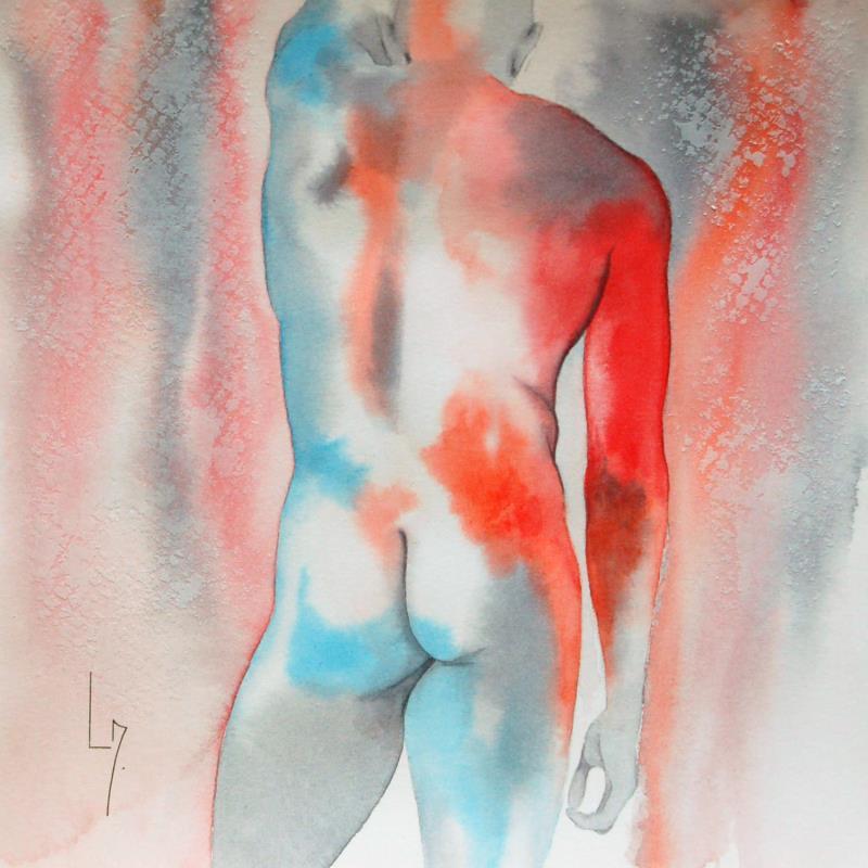 Painting Nu homme 33 Melvin by Loussouarn Michèle | Painting Figurative Nude Watercolor