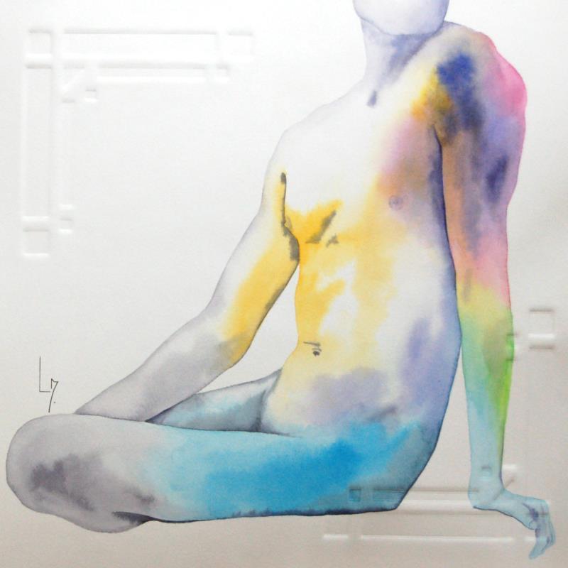 Painting Nu homme 36 Connor by Loussouarn Michèle | Painting Figurative Watercolor Nude