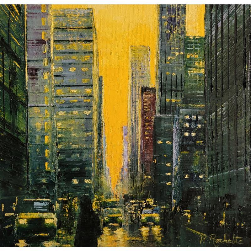 Painting Yellow sky  by Rochette Patrice | Painting Figurative Urban Oil