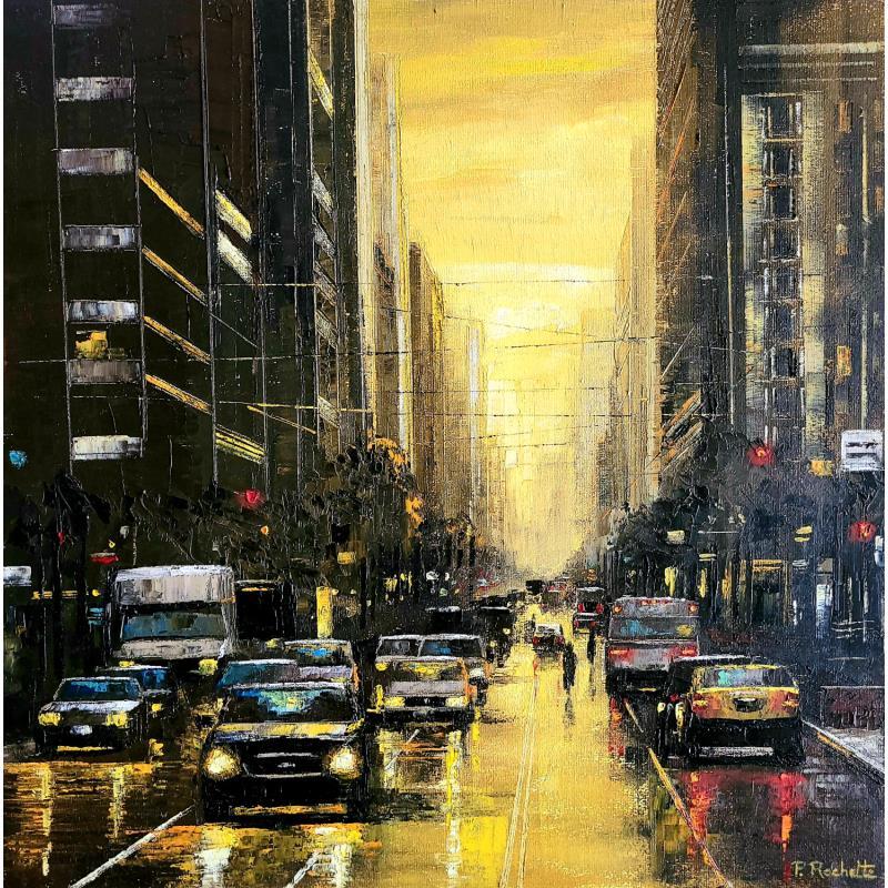 Painting Golden sky  by Rochette Patrice | Painting Figurative Urban Oil