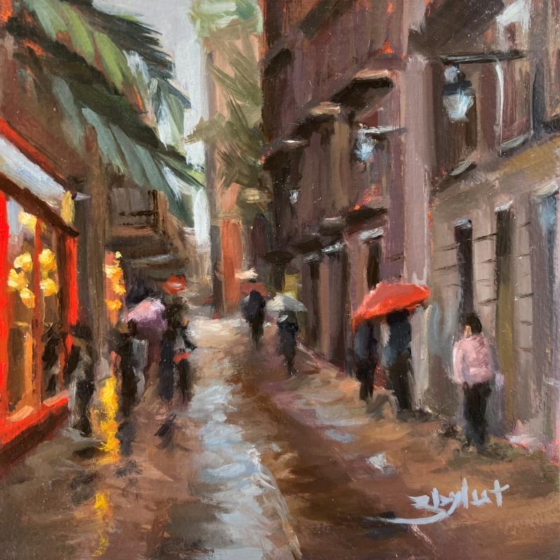 Painting Reflet sur rue piétonne by Zbylut Ludovic | Painting Figurative Life style Oil