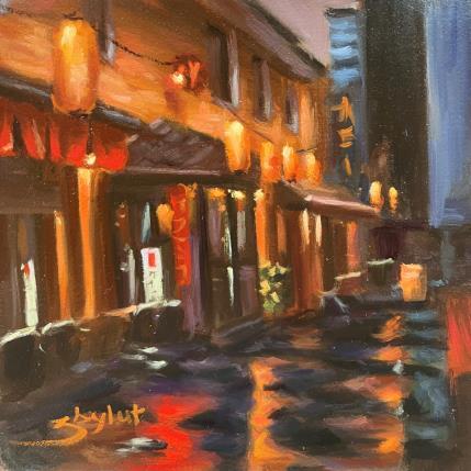 Painting Japanese night by Zbylut Ludovic | Painting Figurative Oil Architecture