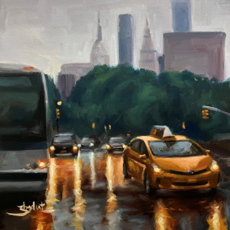 Peinture Taxi New Yorkais par Zbylut Ludovic | Tableau Figuratif Scènes de vie Architecture Huile