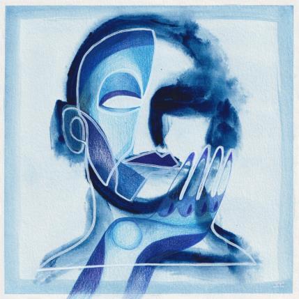 Painting -Focus bleu by Detovart | Painting Raw art Gouache Life style, Portrait, Society