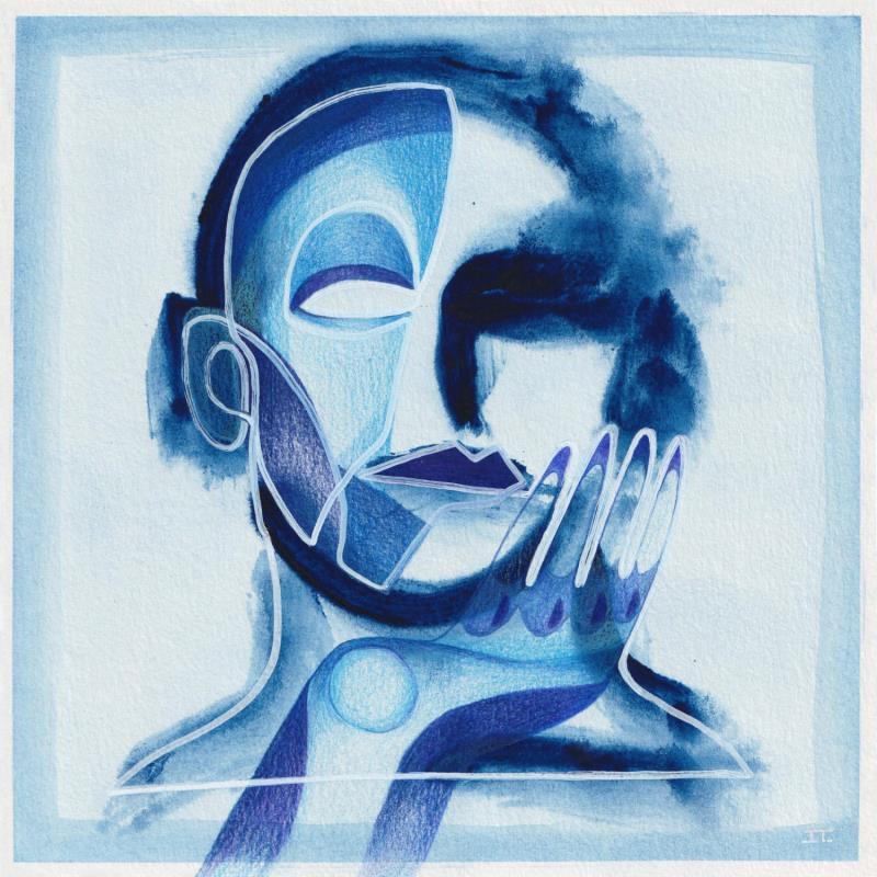 Peinture -Focus bleu par Detovart | Tableau Art Singulier Gouache Portraits, Scènes de vie, Société
