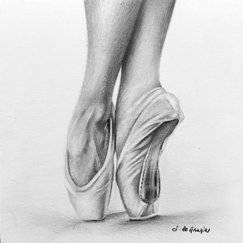 Painting Imbarazzo by De Grazia Serena | Painting Figurative Life style Black & White Charcoal