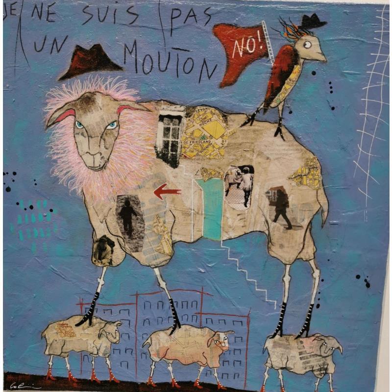 Gemälde Je ne suis pas un mouton #2 von Colin Sylvie | Gemälde Art brut Tiere Acryl Collage Pastell