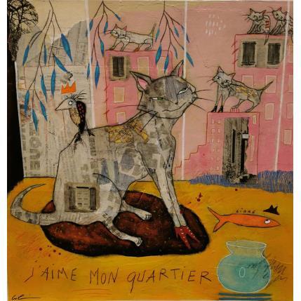 Gemälde J'aime mon quartier von Colin Sylvie | Gemälde Art brut Acryl, Collage, Pastell Tiere