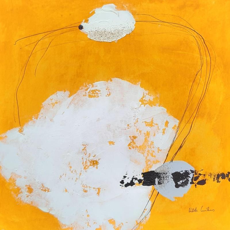 Peinture abstract yellow B 30 par Wilms Hilde | Tableau Abstrait Minimaliste Carton Collage