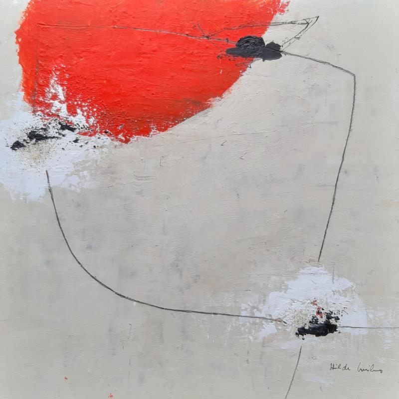 Peinture abstract red B 33 par Wilms Hilde | Tableau Abstrait Minimaliste Carton Collage