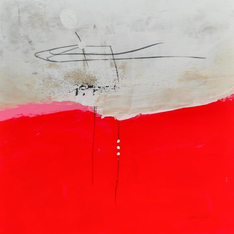 Painting abstract red C 27 by Wilms Hilde | Painting Abstract Minimalist Cardboard Gluing