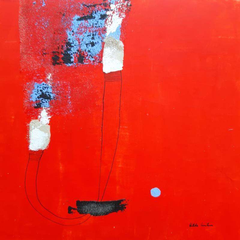 Painting abstract red C 28 by Wilms Hilde | Painting Abstract Minimalist Cardboard Gluing