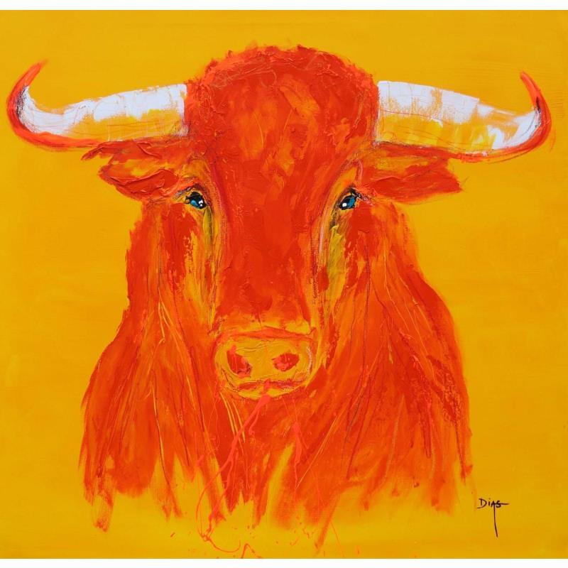 Painting Toro fond jaune by Dias | Painting Figurative Ink Animals