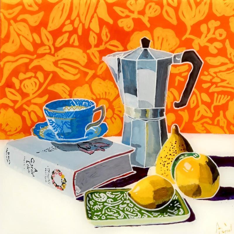 Painting Le café et les fruits en porcelaine by Auriol Philippe | Painting Figurative Acrylic, Plexiglass, Posca still-life