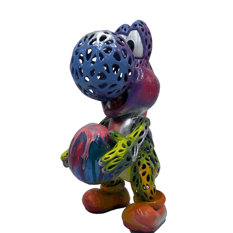 Sculpture RAINBOW YOSHI WITH EGG par Mikhel Julien | Sculpture Pop-art Résine