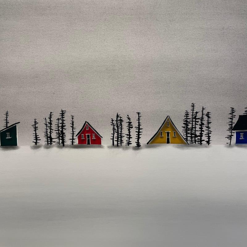 Painting Canadien Winter Calm by Miller Natasha | Painting Figurative Landscapes Minimalist Mixed