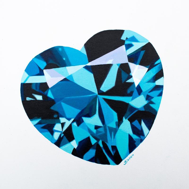 Peinture Blue Stone Heart par Bisoux Morgan | Tableau Figuratif Natures mortes Huile
