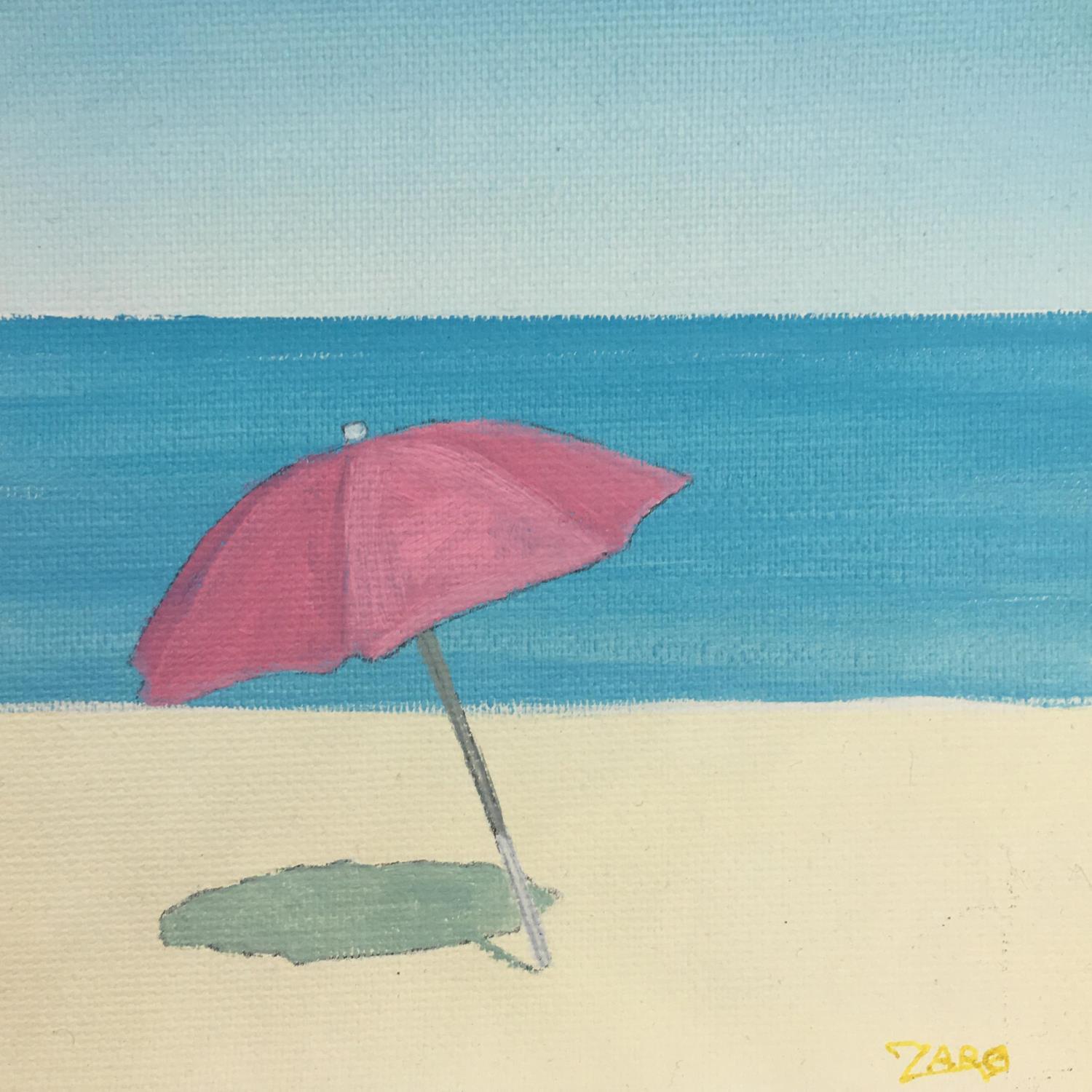 Paysage de mer de parapluie de plage Toile originale de peinture à