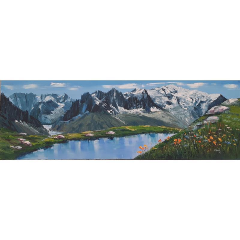Painting Vue sur les cimes du Mont Blanc by Degabriel Véronique | Painting Figurative Oil Landscapes