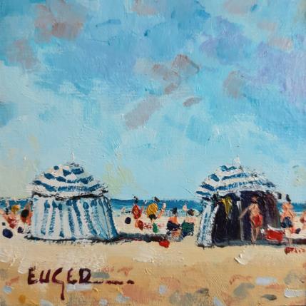 Painting PARASOLS A CABOURG by Euger | Painting Figurative Oil Landscapes, Life style, Marine