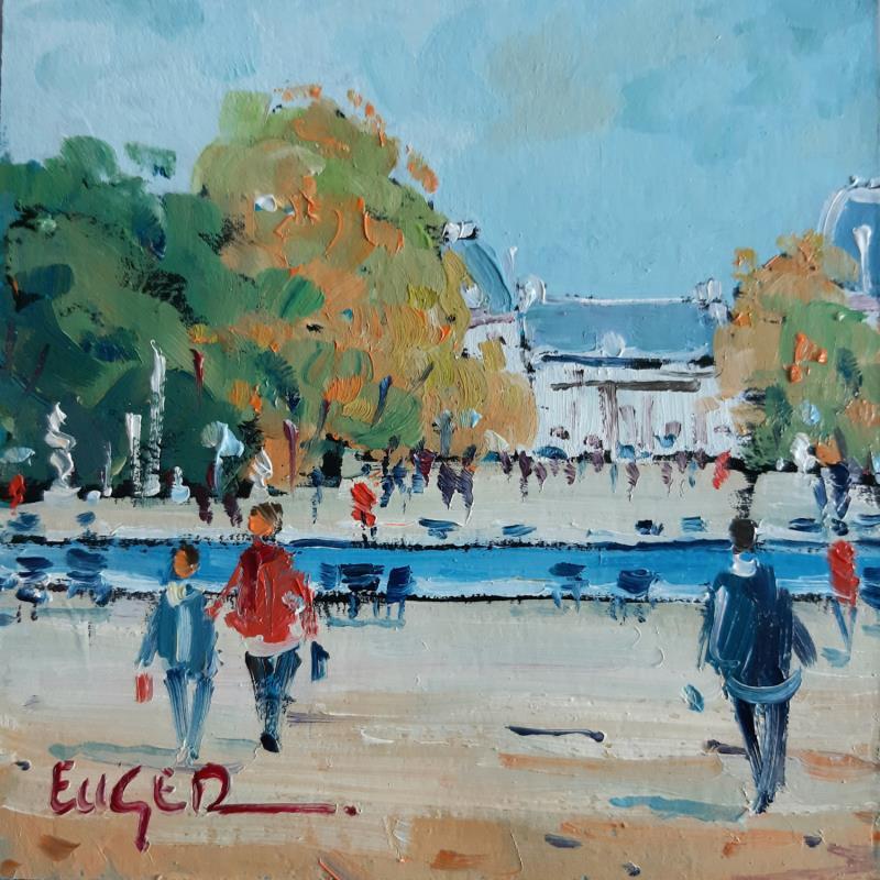 Painting BASSIN, JARDINS DES TUILERIES by Euger | Painting Figurative Landscapes Urban Life style Oil