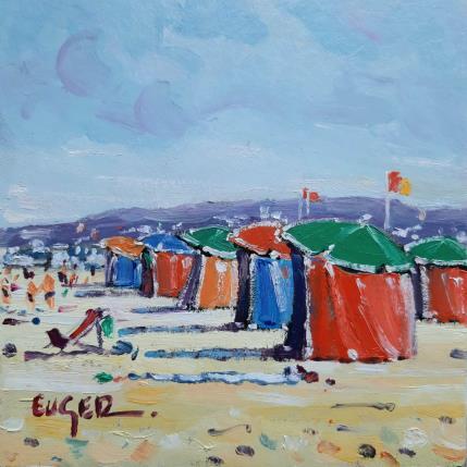 Painting LA PLAGE A DEAUVILLE by Euger | Painting Figurative Oil Landscapes, Life style, Marine, Pop icons