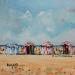 Painting PARASOLS RAYES A TROUVILLE by Euger | Painting Figurative Landscapes Marine Life style Oil