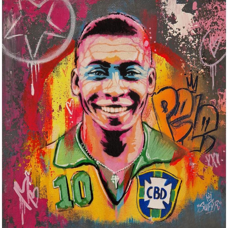 Painting Le roi Pelé  by Sufyr | Painting Street art Graffiti Acrylic