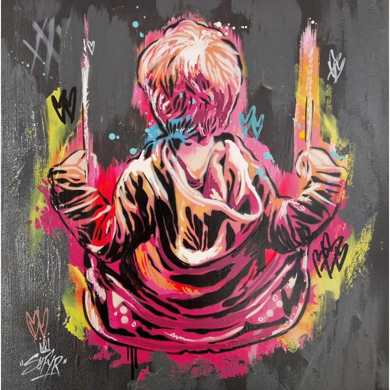 Gemälde Le garçon et la balançoire  von Sufyr | Gemälde Street art Graffiti Acryl