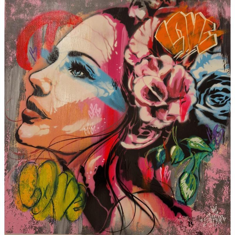 Painting la femme aux fleurs  by Sufyr | Painting Street art Graffiti Acrylic