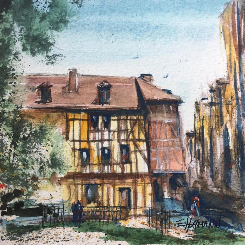 Painting Troyes 146 Rue de la cité by Hoffmann Elisabeth | Painting Figurative Urban Watercolor