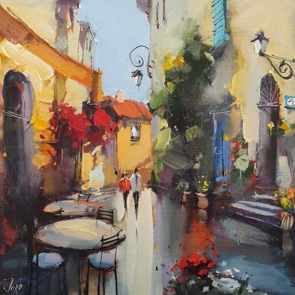 Painting Having coffee in Tuscany by Joro | Painting Figurative Oil Landscapes