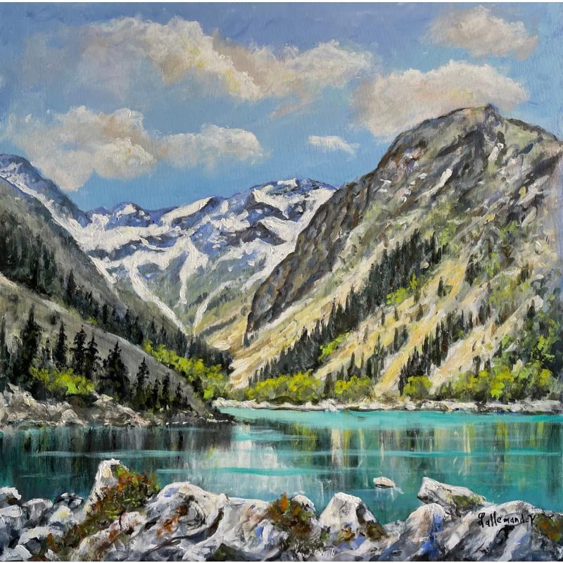 Painting Lac du Lauvitel by Lallemand Yves | Painting Figurative Acrylic, Oil Landscapes