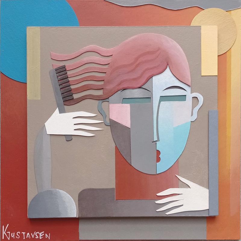Gemälde Woman with a comb von Gustavsen Karl | Gemälde Figurativ Materialismus Porträt Alltagsszenen Holz