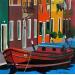 Peinture Burano le bateau rouge par Du Planty Anne | Tableau Figuratif Urbain Marine Acrylique