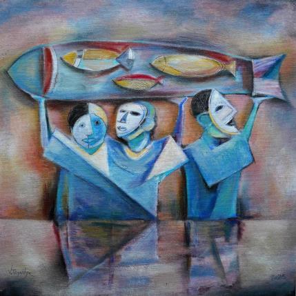 Gemälde Fishermen von Tryndyk Vasily | Gemälde Figurativ Öl Alltagsszenen, Minimalistisch