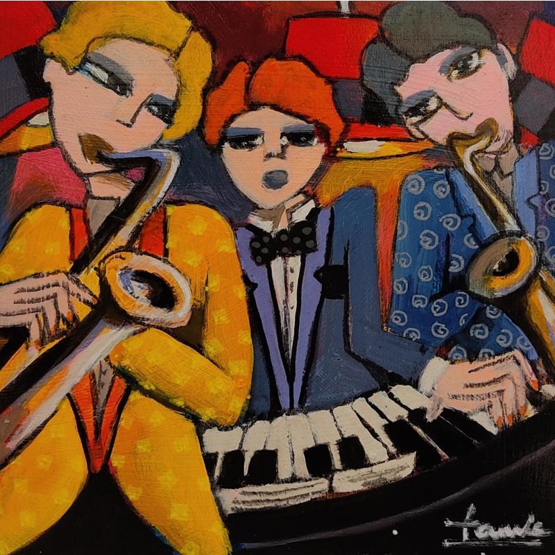 Painting Piano et saxo by Fauve | Painting Figurative Acrylic, Wood Life style, Pop icons