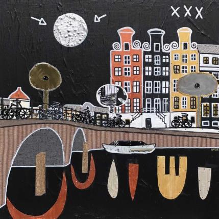 Painting Full Silver Moon by Lovisa | Painting Pop art Mixed Urban