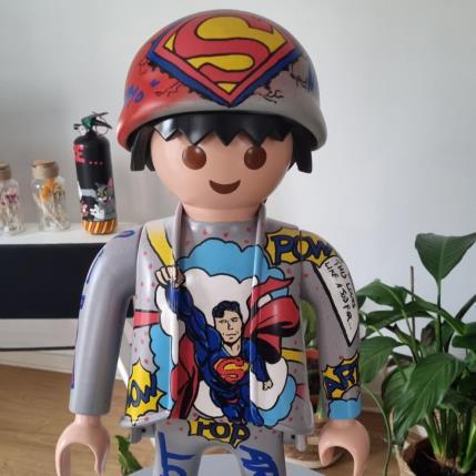 Sculpture Playmo Just Art- superman  by Bailloeuil Pierrick | Sculpture Pop-art Acrylic, Graffiti, Posca, Recycled objects