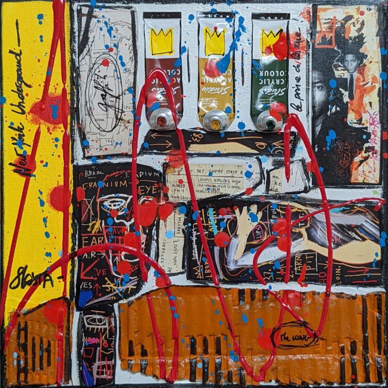 Painting Tribute to Basquiat by Costa Sophie | Painting Pop-art Acrylic, Gluing, Posca, Upcycling Pop icons
