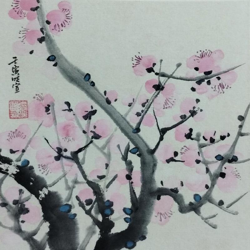 Peinture Pink blossom par Du Mingxuan | Tableau Figuratif Paysages Aquarelle
