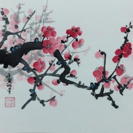 Peinture Red blossom par Du Mingxuan | Tableau Figuratif Aquarelle Paysages